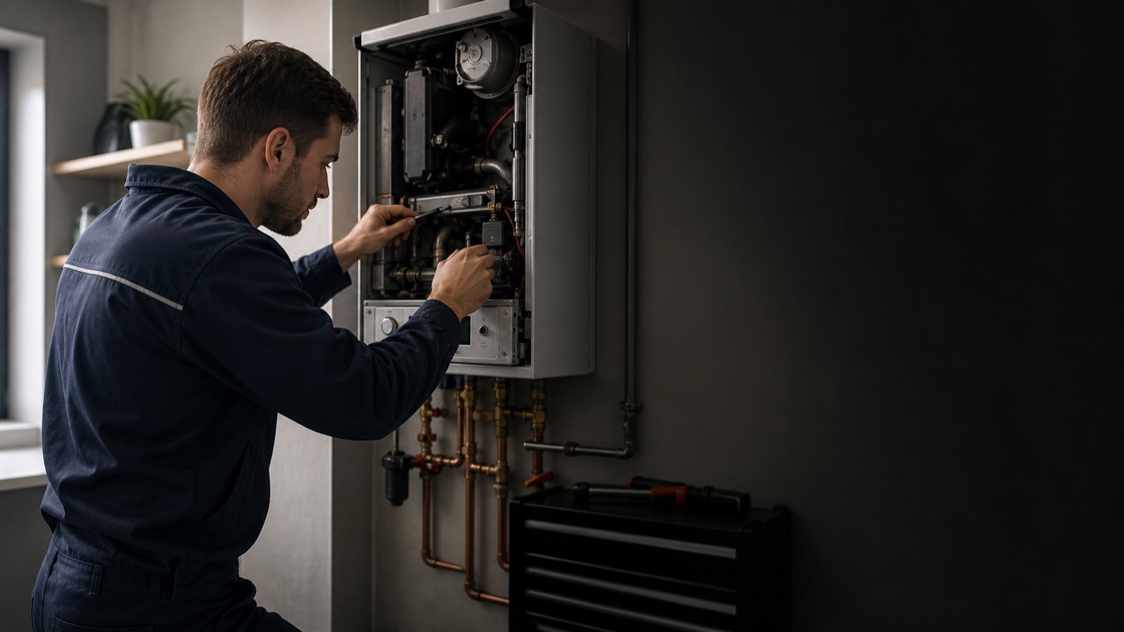 Technik K-SI System podczas serwisu pieca gazowego w Częstochowie