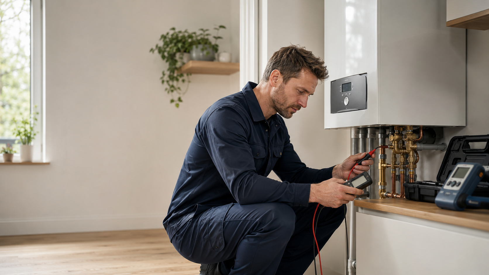 Technik K-SI System podczas naprawy pieca gazowego w Częstochowie